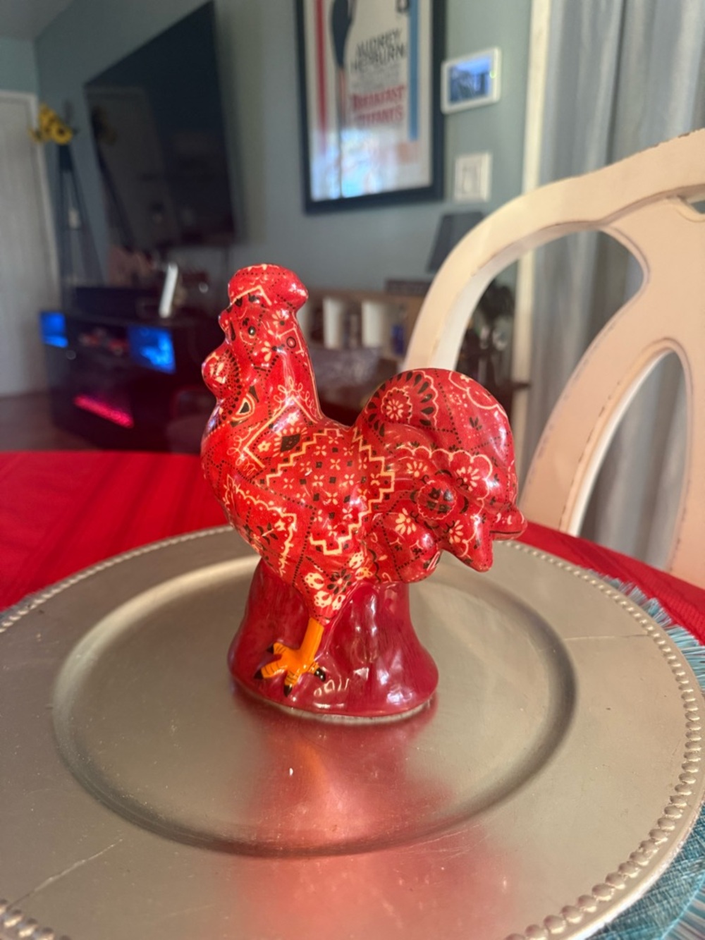 Red Decorative Ceramic Rooster Figurine